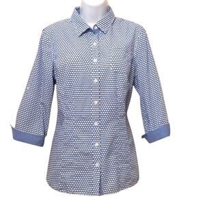 Van Heusen Women Blue Dot Button Down Cotton Shirt Size M